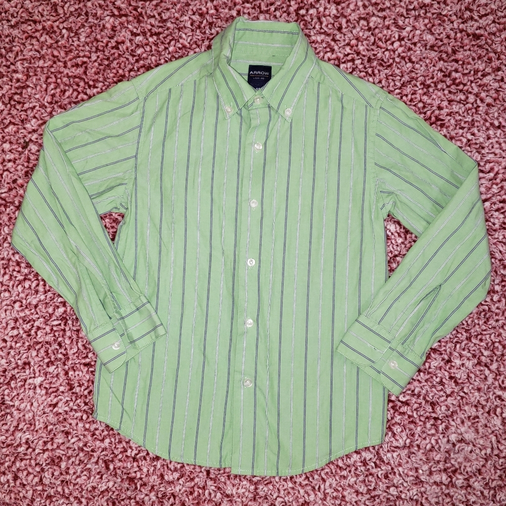 Green with blue stripes button up